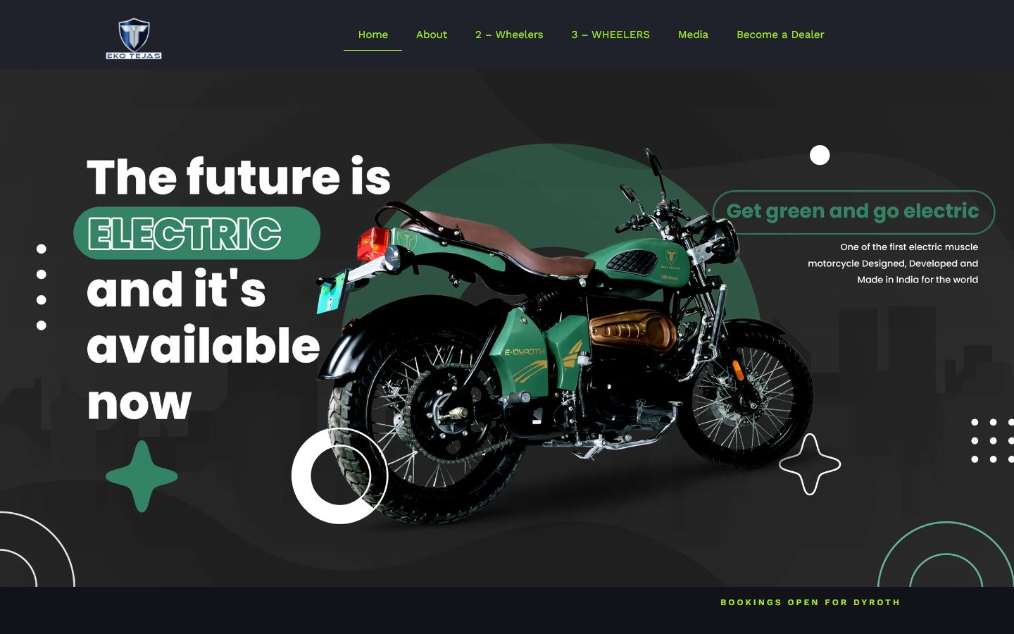 Eko Tejas electric vehicles website homepage