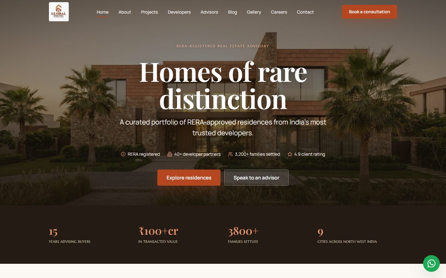 Global Homes Infra website homepage